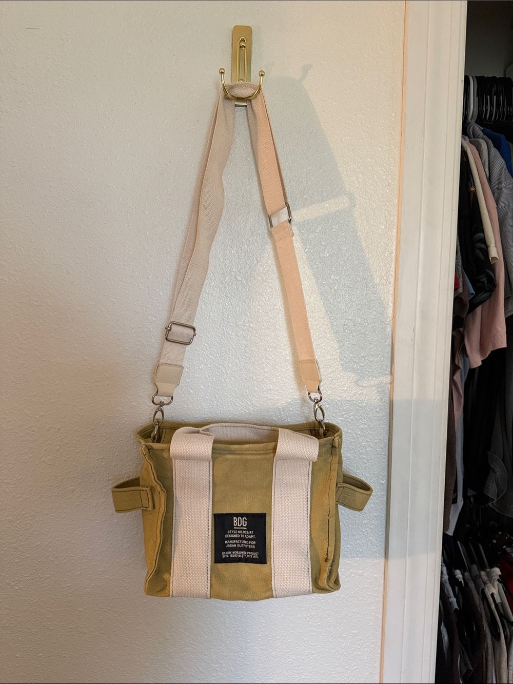 BDG Olive Canvas Mini Tote with Cream Straps